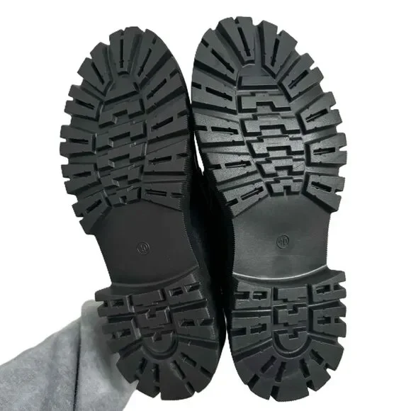 Lug Sole Loafers Black Gold Chain Embellished Chunky Sole Polished NWOT Size 40 - Picture 7 of 10